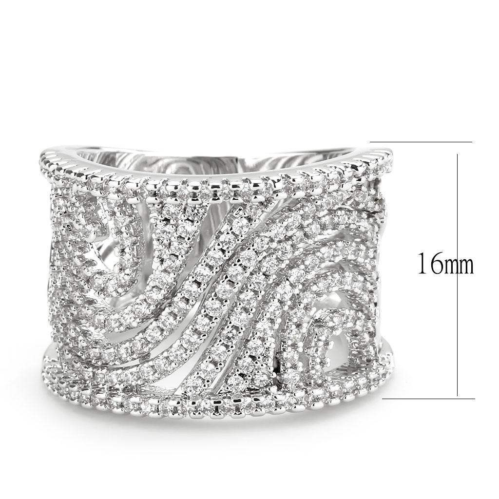 Alamode Rhodium Brass Ring with AAA Grade CZ in Clear - Alamode - Flyclothing LLC