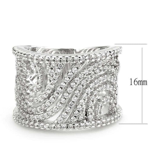 Alamode Rhodium Brass Ring with AAA Grade CZ in Clear - Alamode - Flyclothing LLC