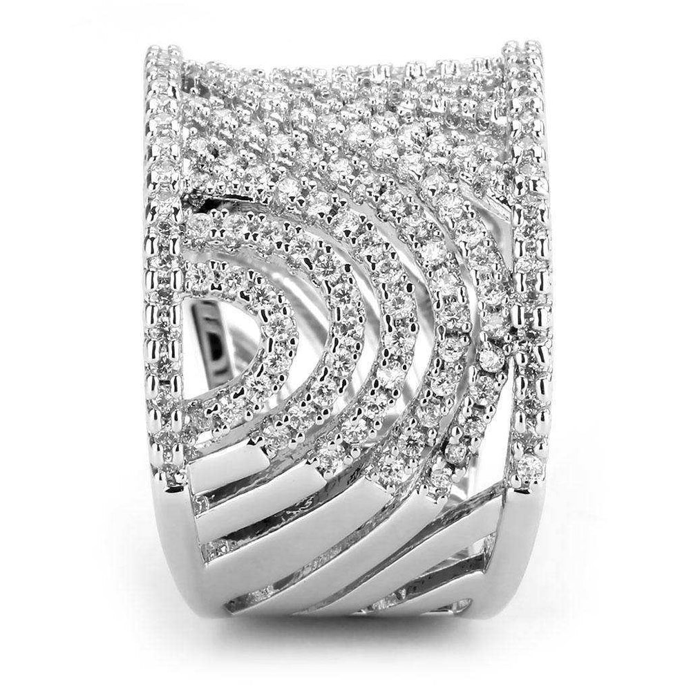 Alamode Rhodium Brass Ring with AAA Grade CZ in Clear - Alamode - Flyclothing LLC