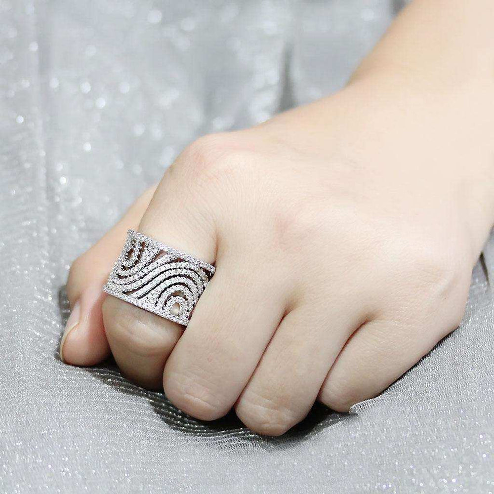 Alamode Rhodium Brass Ring with AAA Grade CZ in Clear - Alamode - Flyclothing LLC