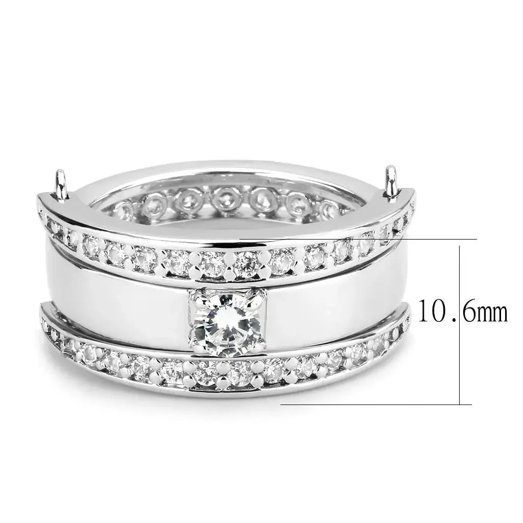 Alamode Rhodium Brass Ring with AAA Grade CZ in Clear - Alamode - Flyclothing LLC