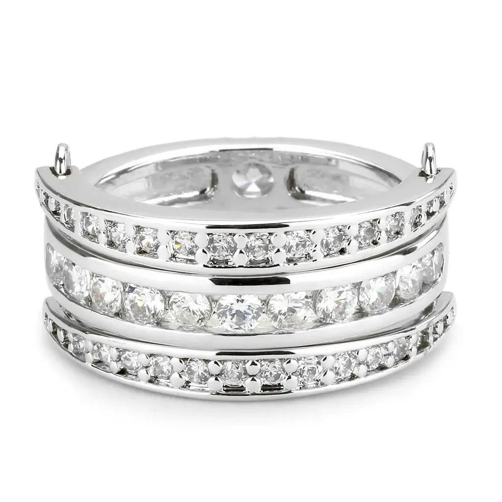 Alamode Rhodium Brass Ring with AAA Grade CZ in Clear - Alamode - Flyclothing LLC