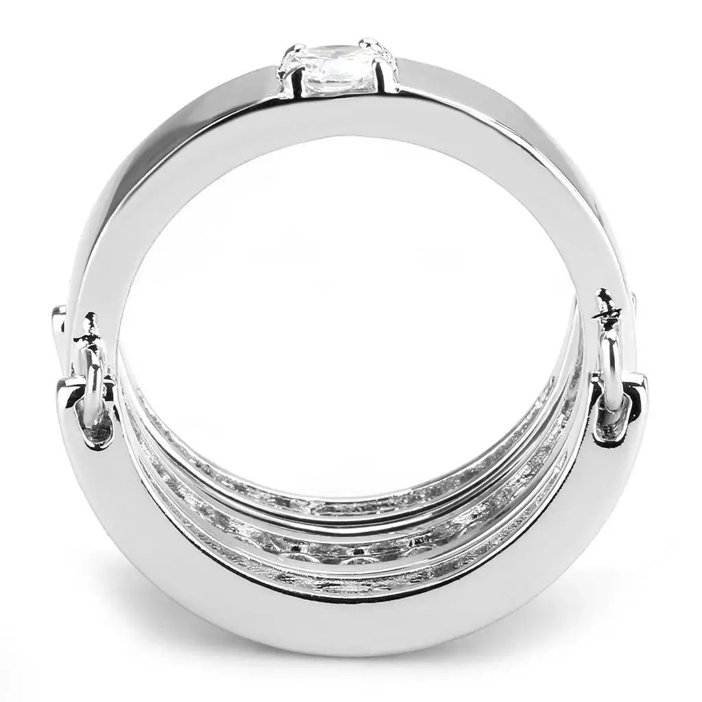 Alamode Rhodium Brass Ring with AAA Grade CZ in Clear - Alamode - Flyclothing LLC