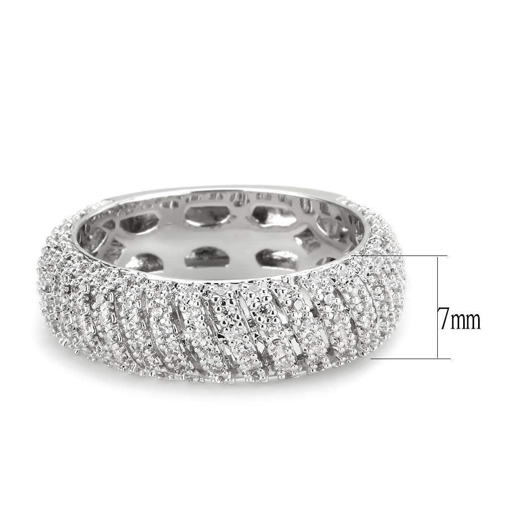 Alamode Rhodium Brass Ring with AAA Grade CZ in Clear - Alamode - Flyclothing LLC