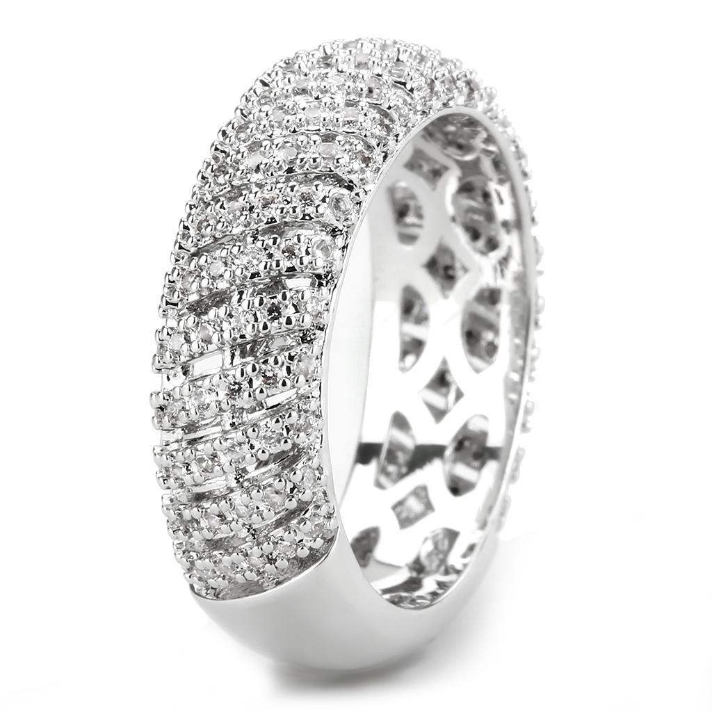 Alamode Rhodium Brass Ring with AAA Grade CZ in Clear - Alamode - Flyclothing LLC