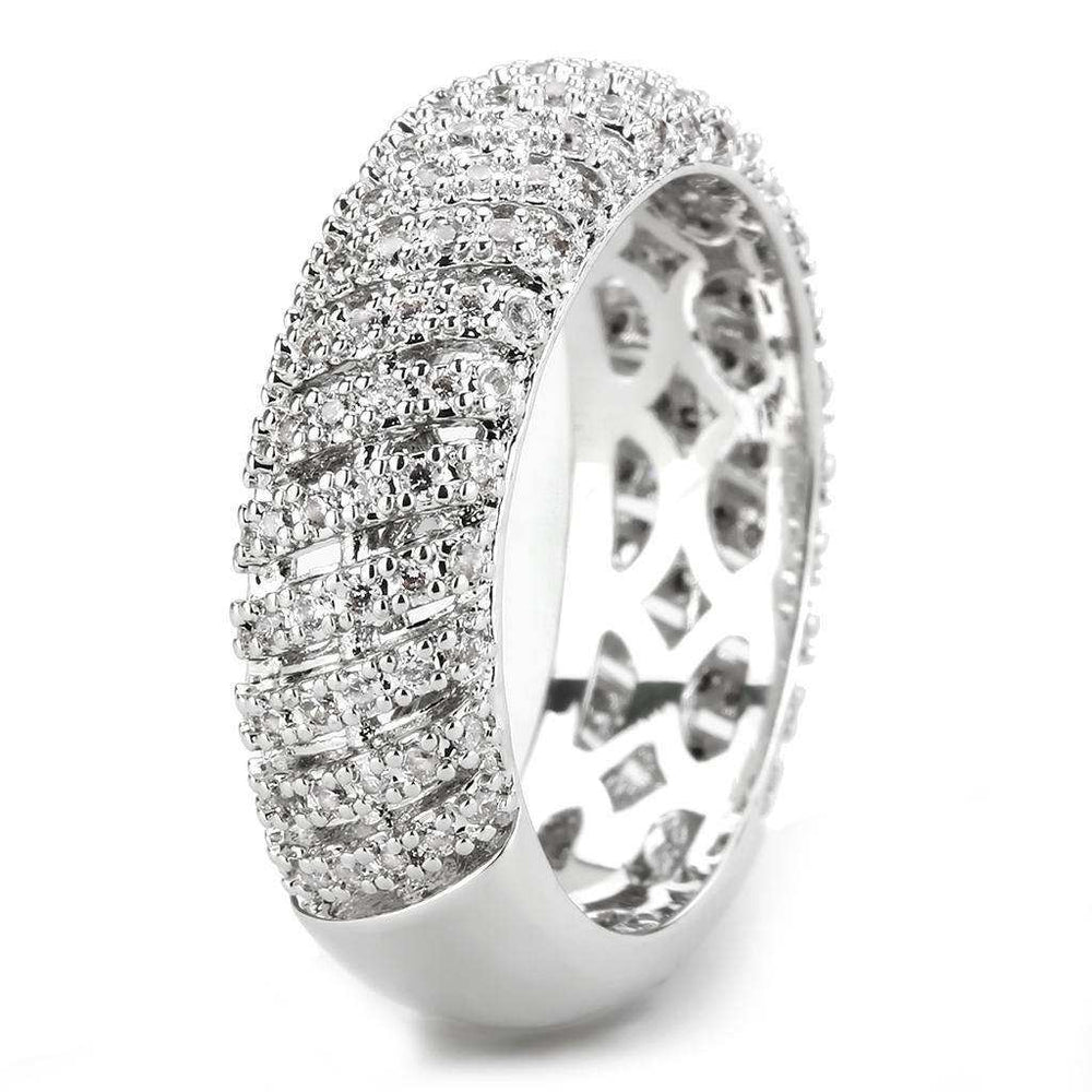 Alamode Rhodium Brass Ring with AAA Grade CZ in Clear - Alamode - Flyclothing LLC