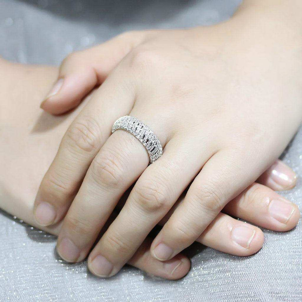 Alamode Rhodium Brass Ring with AAA Grade CZ in Clear - Alamode - Flyclothing LLC