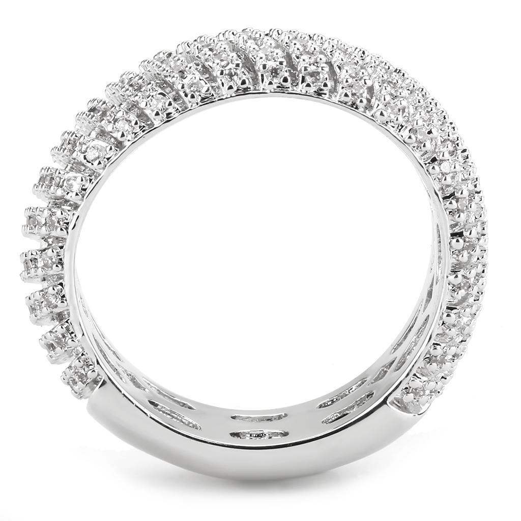 Alamode Rhodium Brass Ring with AAA Grade CZ in Clear - Alamode - Flyclothing LLC