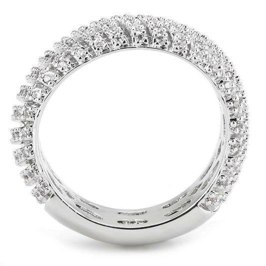 Alamode Rhodium Brass Ring with AAA Grade CZ in Clear - Alamode - Flyclothing LLC