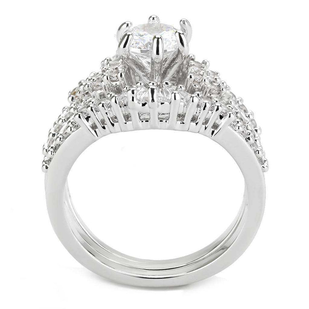 Alamode Rhodium Brass Ring with AAA Grade CZ in Clear - Alamode - Flyclothing LLC