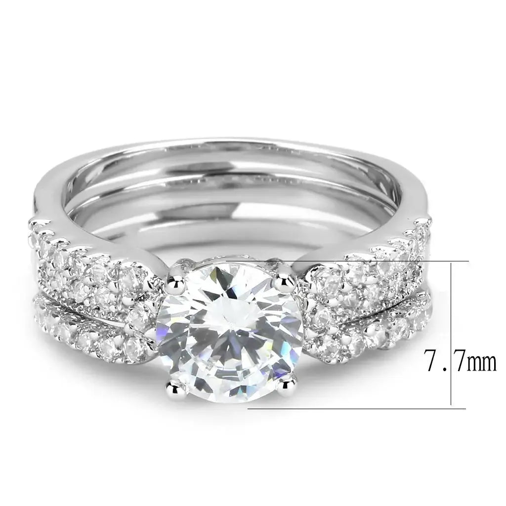 Alamode Rhodium Brass Ring with AAA Grade CZ in Clear - Alamode - Flyclothing LLC