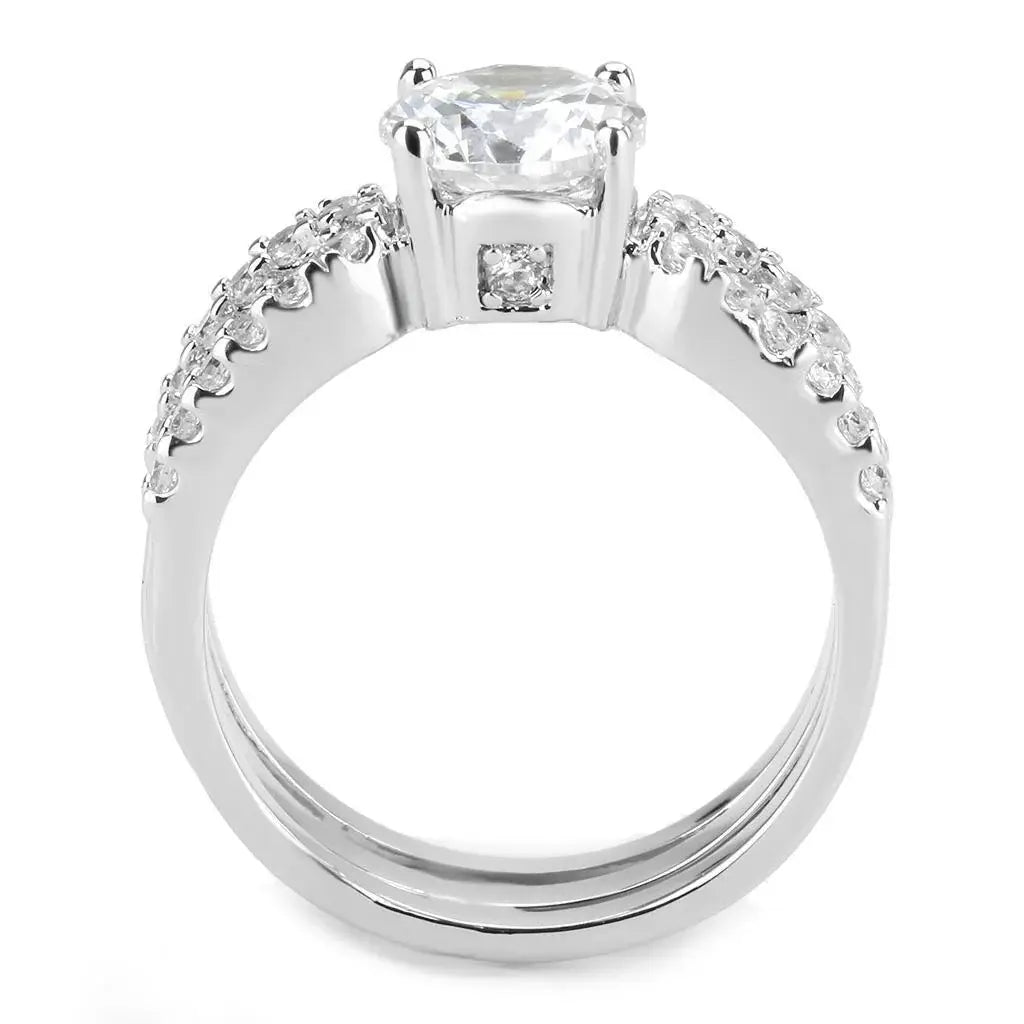 Alamode Rhodium Brass Ring with AAA Grade CZ in Clear - Alamode - Flyclothing LLC