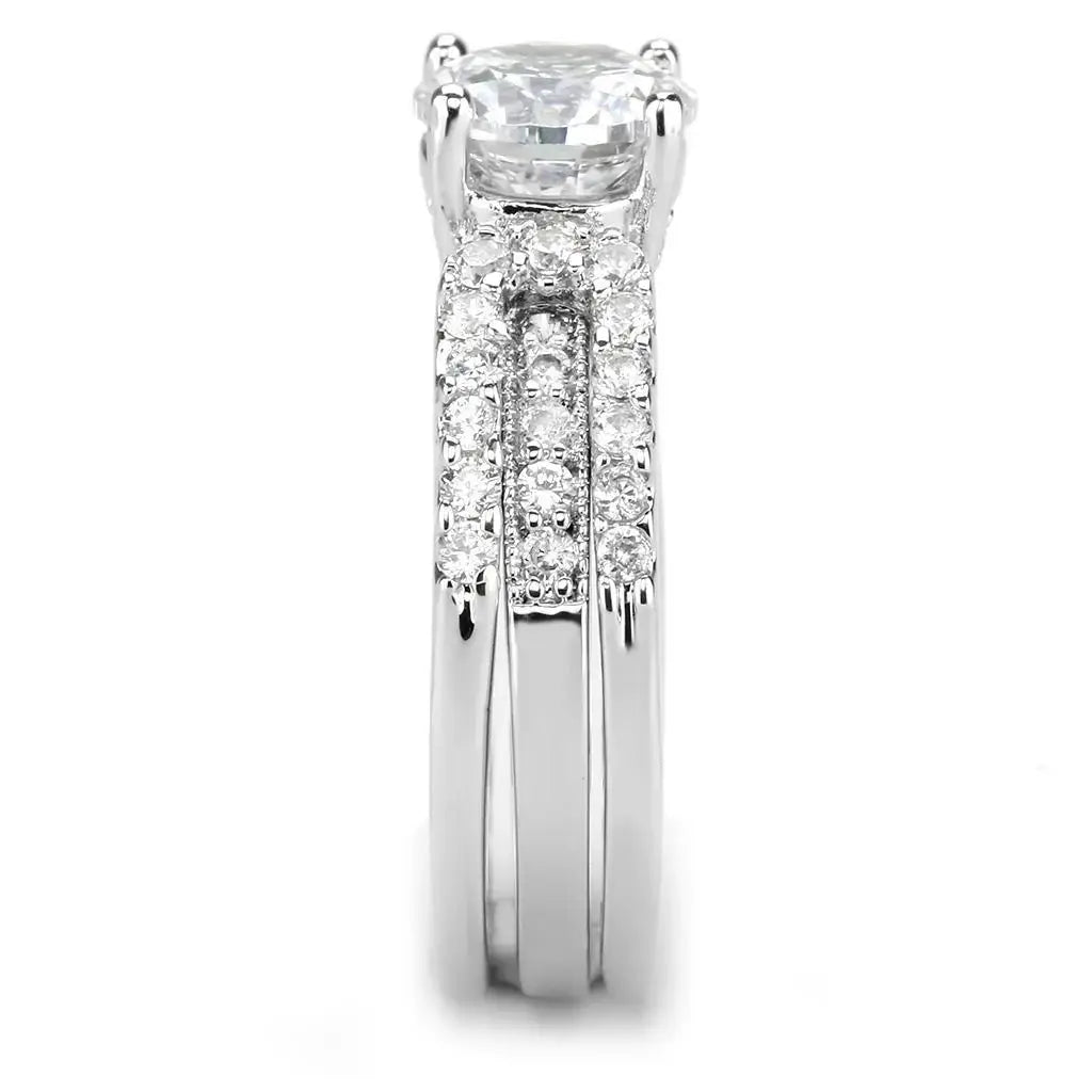 Alamode Rhodium Brass Ring with AAA Grade CZ in Clear - Alamode - Flyclothing LLC