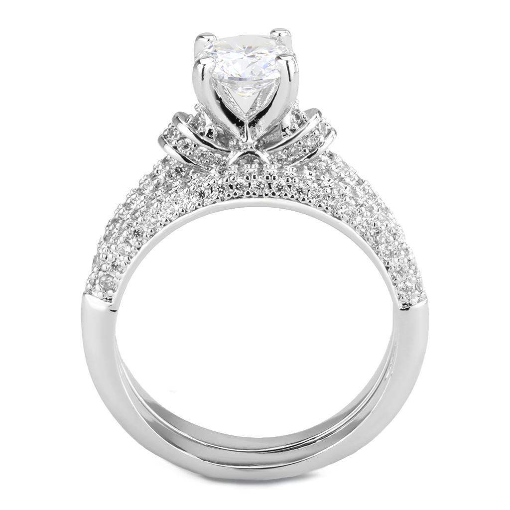 Alamode Rhodium Brass Ring with AAA Grade CZ in Clear - Alamode - Flyclothing LLC