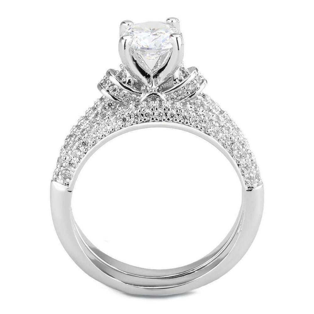 Alamode Rhodium Brass Ring with AAA Grade CZ in Clear - Alamode - Flyclothing LLC