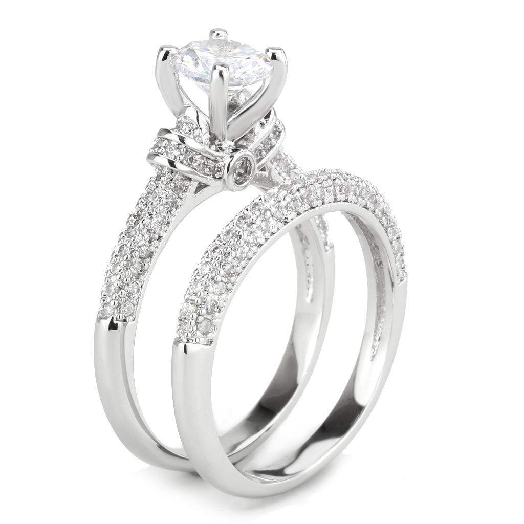 Alamode Rhodium Brass Ring with AAA Grade CZ in Clear - Alamode - Flyclothing LLC