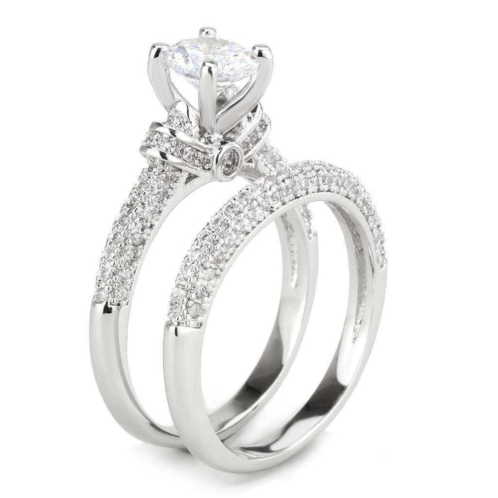Alamode Rhodium Brass Ring with AAA Grade CZ in Clear - Alamode - Flyclothing LLC