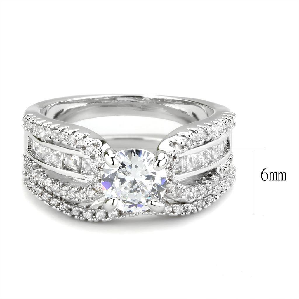 Alamode Rhodium Brass Ring with AAA Grade CZ in Clear - Alamode