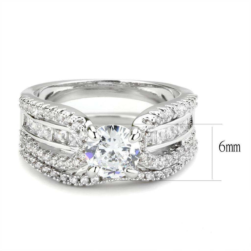 Alamode Rhodium Brass Ring with AAA Grade CZ in Clear - Alamode - Flyclothing LLC