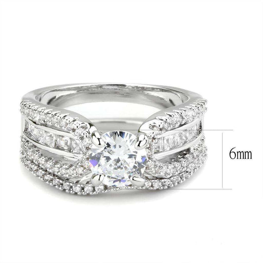 Alamode Rhodium Brass Ring with AAA Grade CZ in Clear - Alamode - Flyclothing LLC