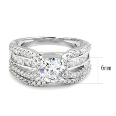 Alamode Rhodium Brass Ring with AAA Grade CZ in Clear - Alamode