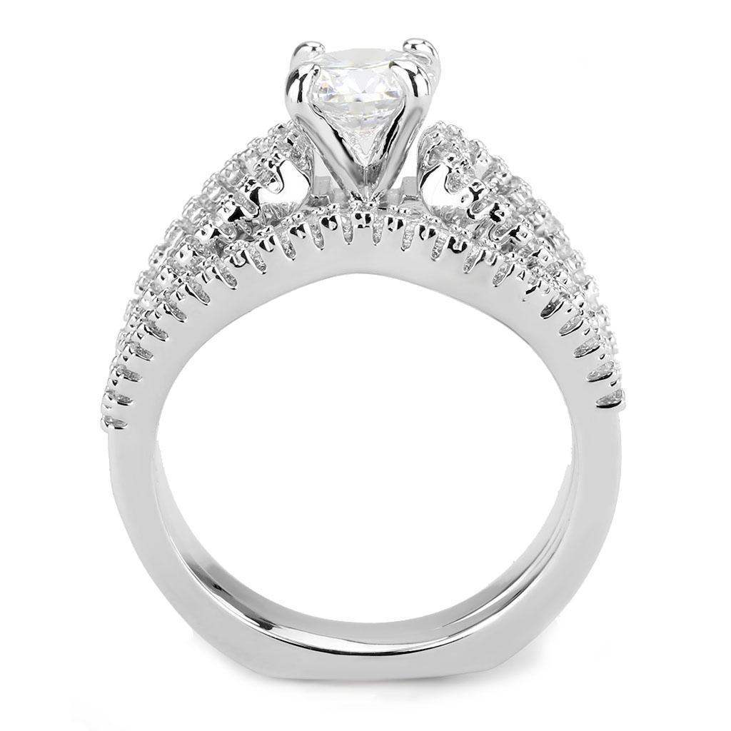 Alamode Rhodium Brass Ring with AAA Grade CZ in Clear - Alamode - Flyclothing LLC