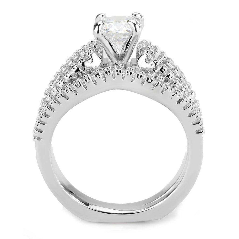Alamode Rhodium Brass Ring with AAA Grade CZ in Clear - Alamode - Flyclothing LLC