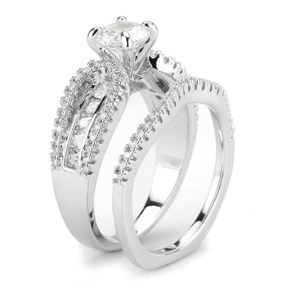 Alamode Rhodium Brass Ring with AAA Grade CZ in Clear - Alamode - Flyclothing LLC