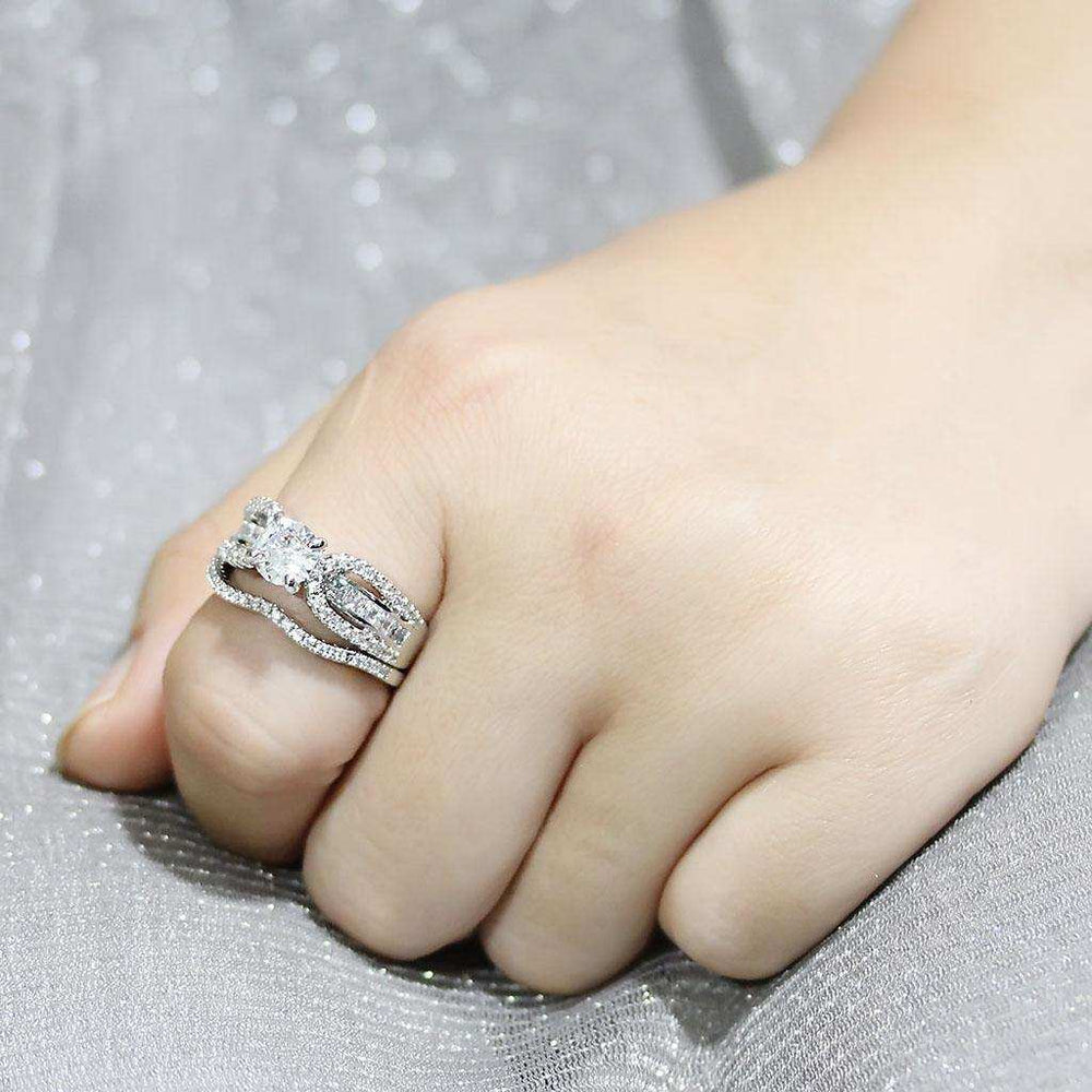 Alamode Rhodium Brass Ring with AAA Grade CZ in Clear - Alamode - Flyclothing LLC