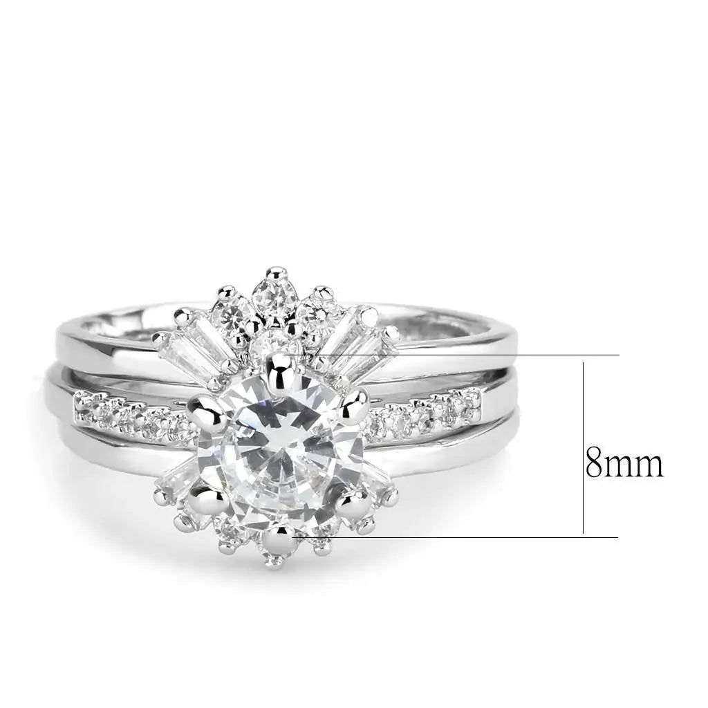 Alamode Rhodium Brass Ring with AAA Grade CZ in Clear - Alamode - Flyclothing LLC