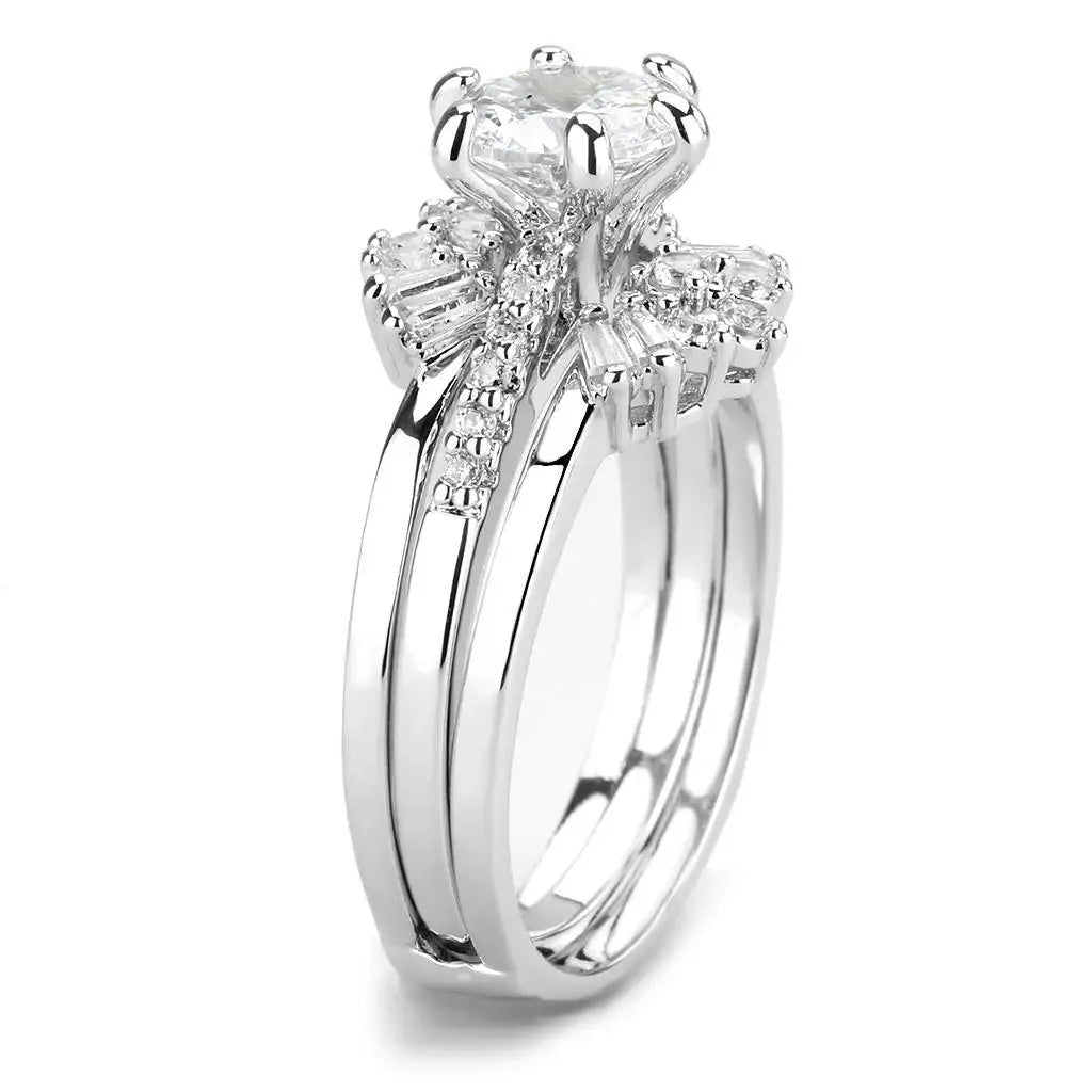 Alamode Rhodium Brass Ring with AAA Grade CZ in Clear - Alamode - Flyclothing LLC