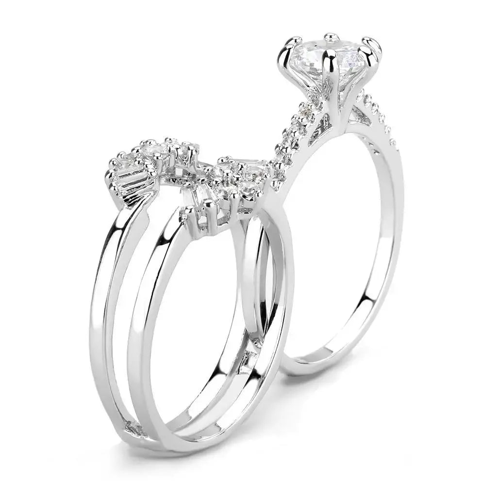 Alamode Rhodium Brass Ring with AAA Grade CZ in Clear - Alamode - Flyclothing LLC