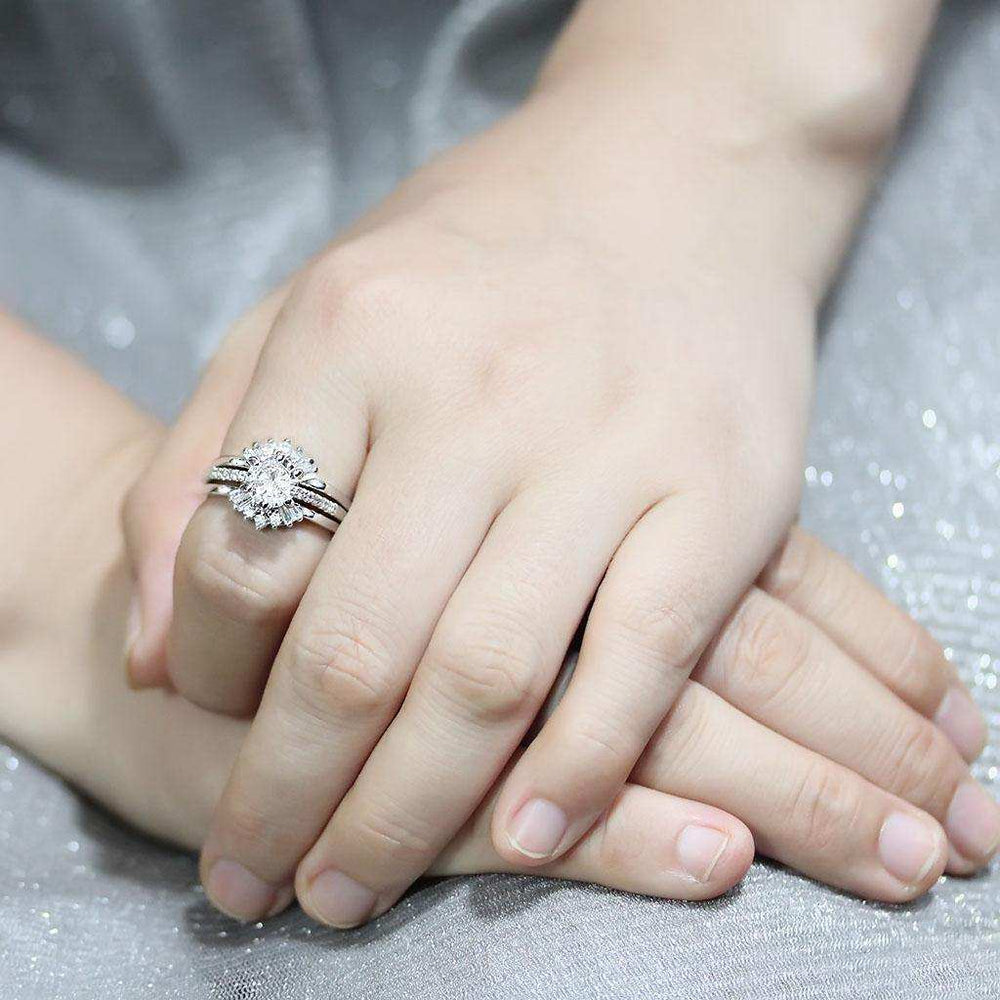 Alamode Rhodium Brass Ring with AAA Grade CZ in Clear - Alamode - Flyclothing LLC