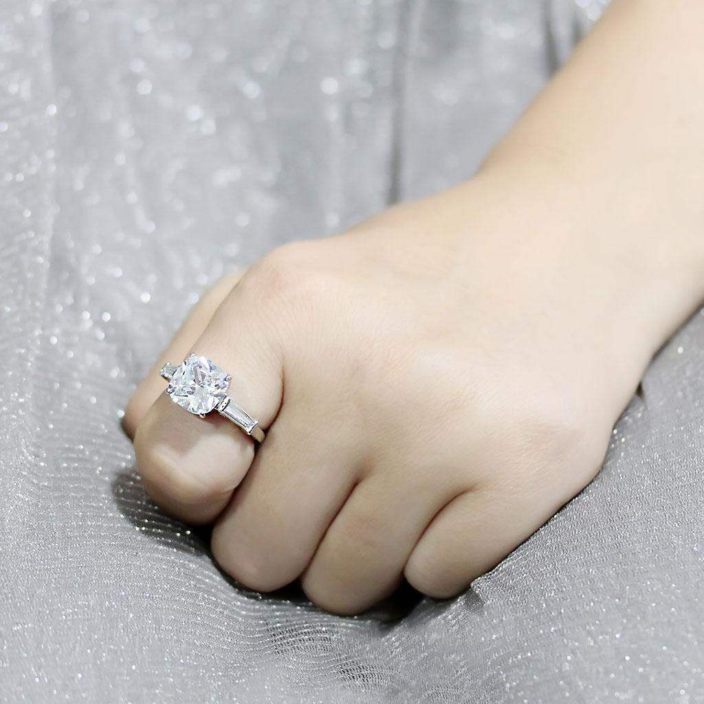 Alamode Rhodium Brass Ring with AAA Grade CZ in Clear - Alamode - Flyclothing LLC