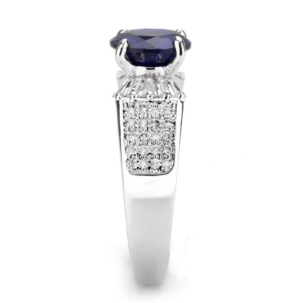 Alamode Rhodium Brass Ring with Synthetic Spinel in London Blue - Alamode - Flyclothing LLC