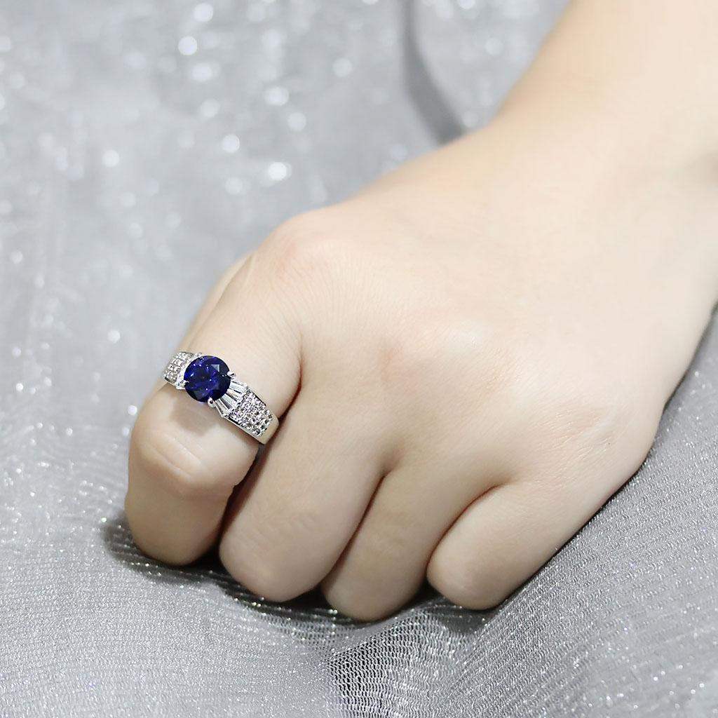 Alamode Rhodium Brass Ring with Synthetic Spinel in London Blue - Alamode - Flyclothing LLC