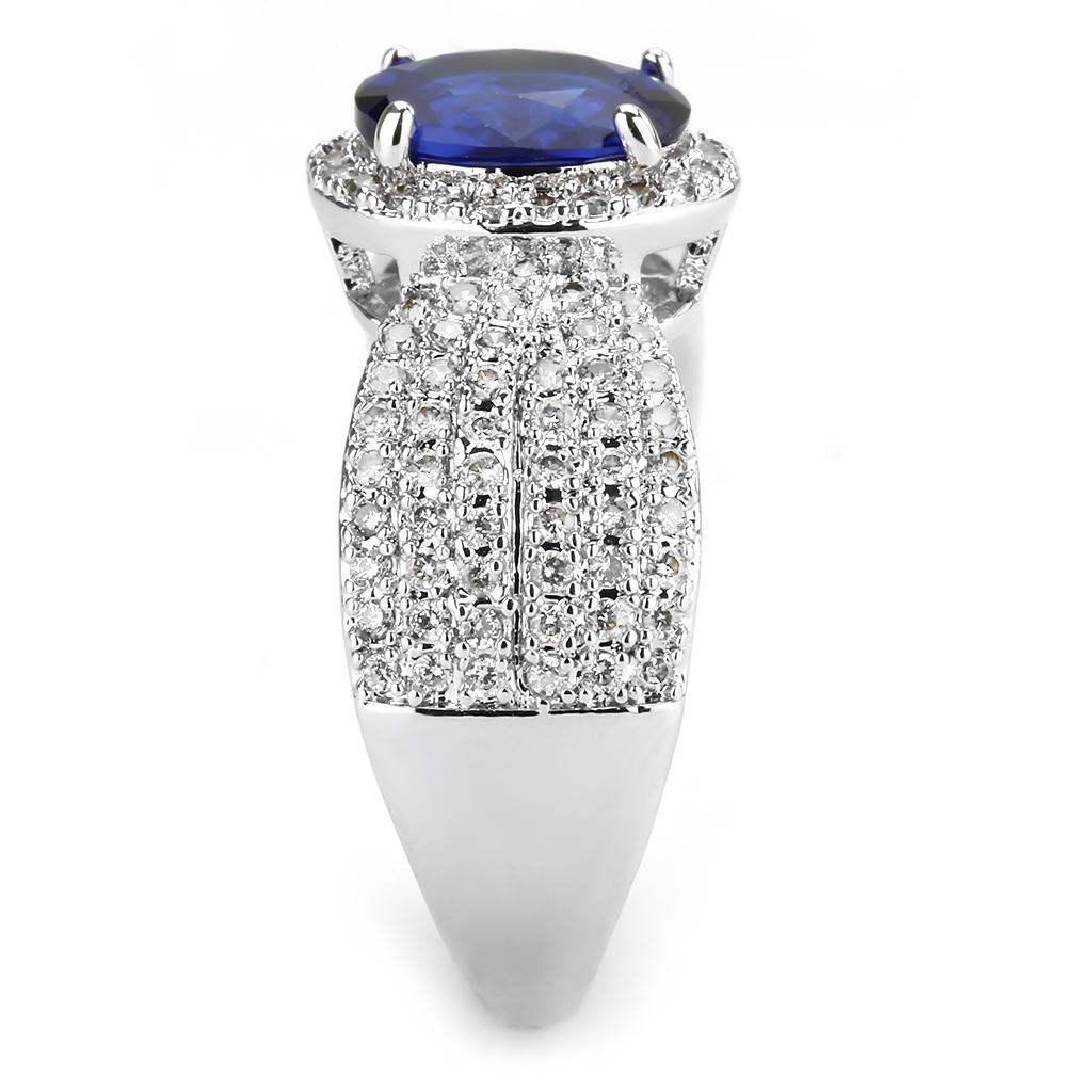 Alamode Rhodium Brass Ring with Synthetic Spinel in London Blue - Alamode - Flyclothing LLC