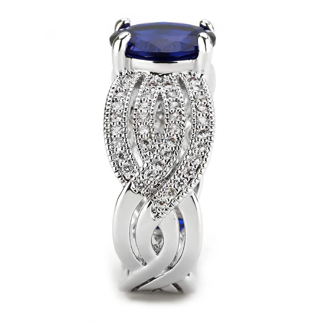 Alamode Rhodium Brass Ring with Synthetic Spinel in London Blue - Alamode - Flyclothing LLC