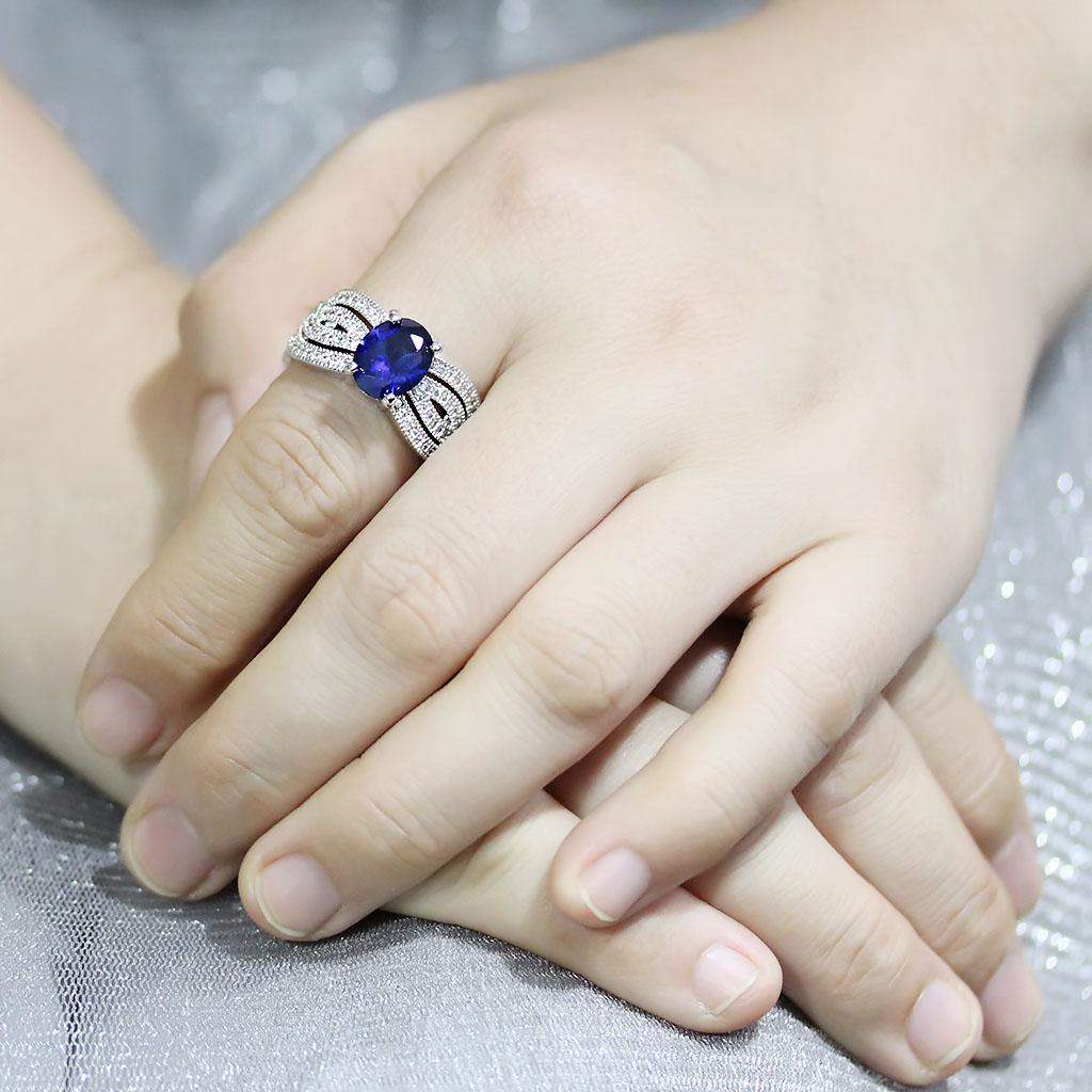 Alamode Rhodium Brass Ring with Synthetic Spinel in London Blue - Alamode - Flyclothing LLC