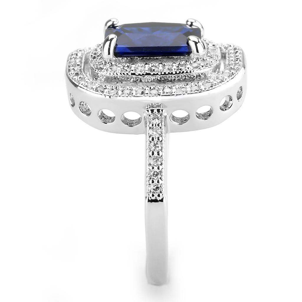 Alamode Rhodium Brass Ring with Synthetic Spinel in London Blue - Alamode - Flyclothing LLC
