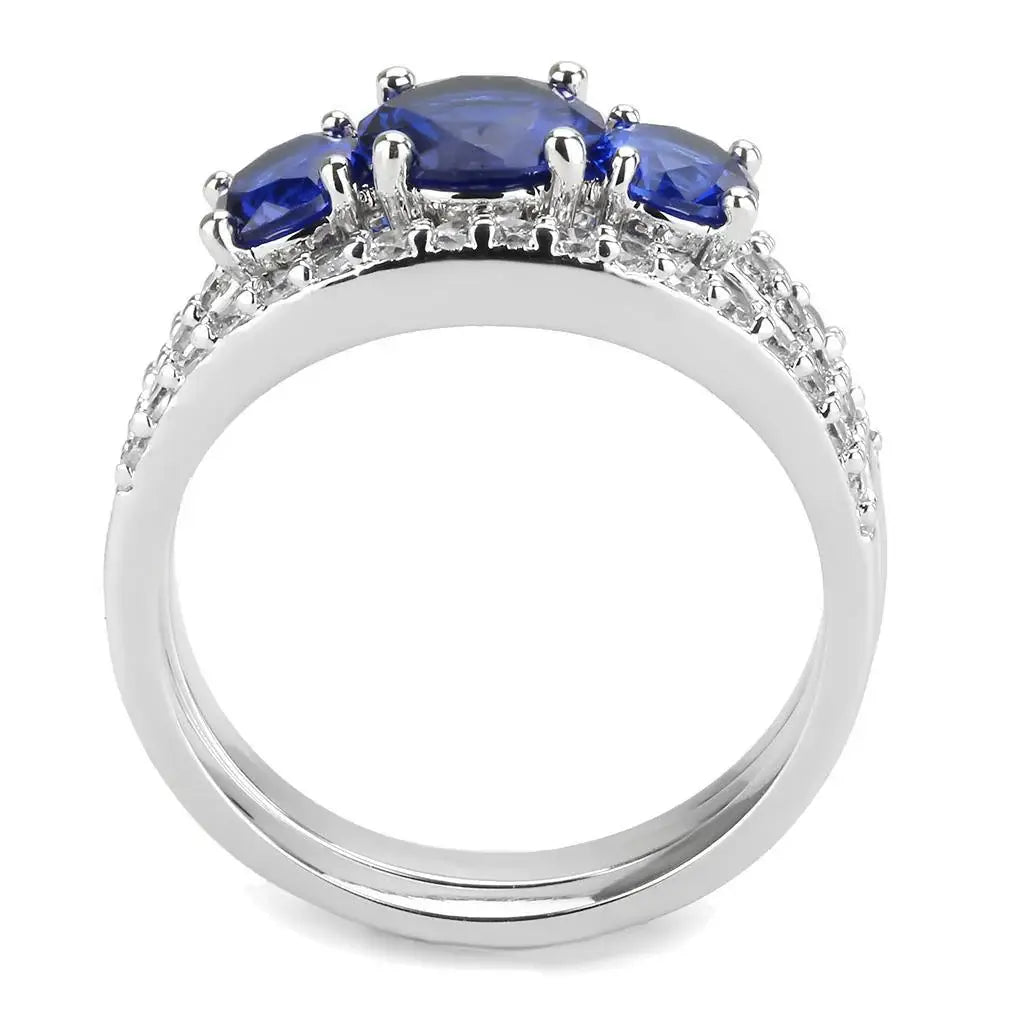 Alamode Rhodium Brass Ring with Synthetic Spinel in London Blue - Alamode - Flyclothing LLC