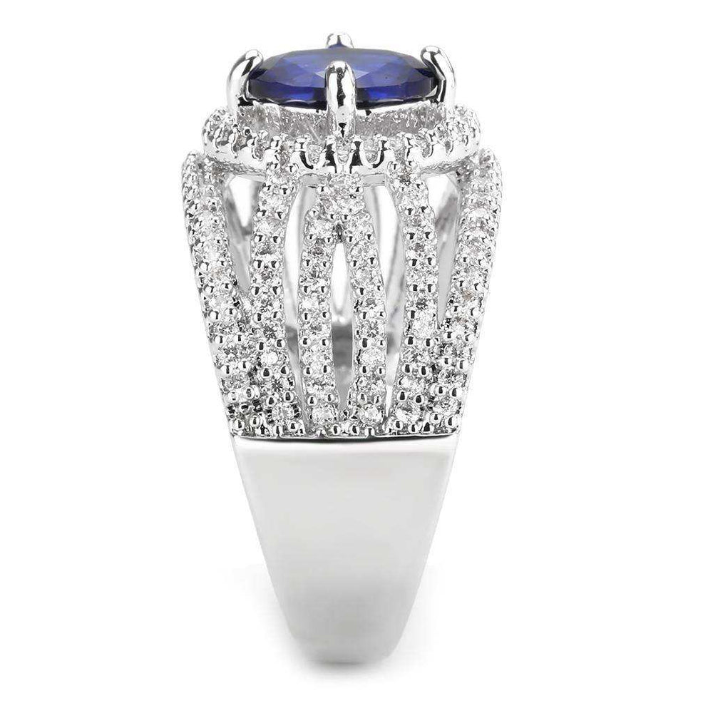 Alamode Rhodium Brass Ring with Synthetic Spinel in London Blue - Alamode - Flyclothing LLC