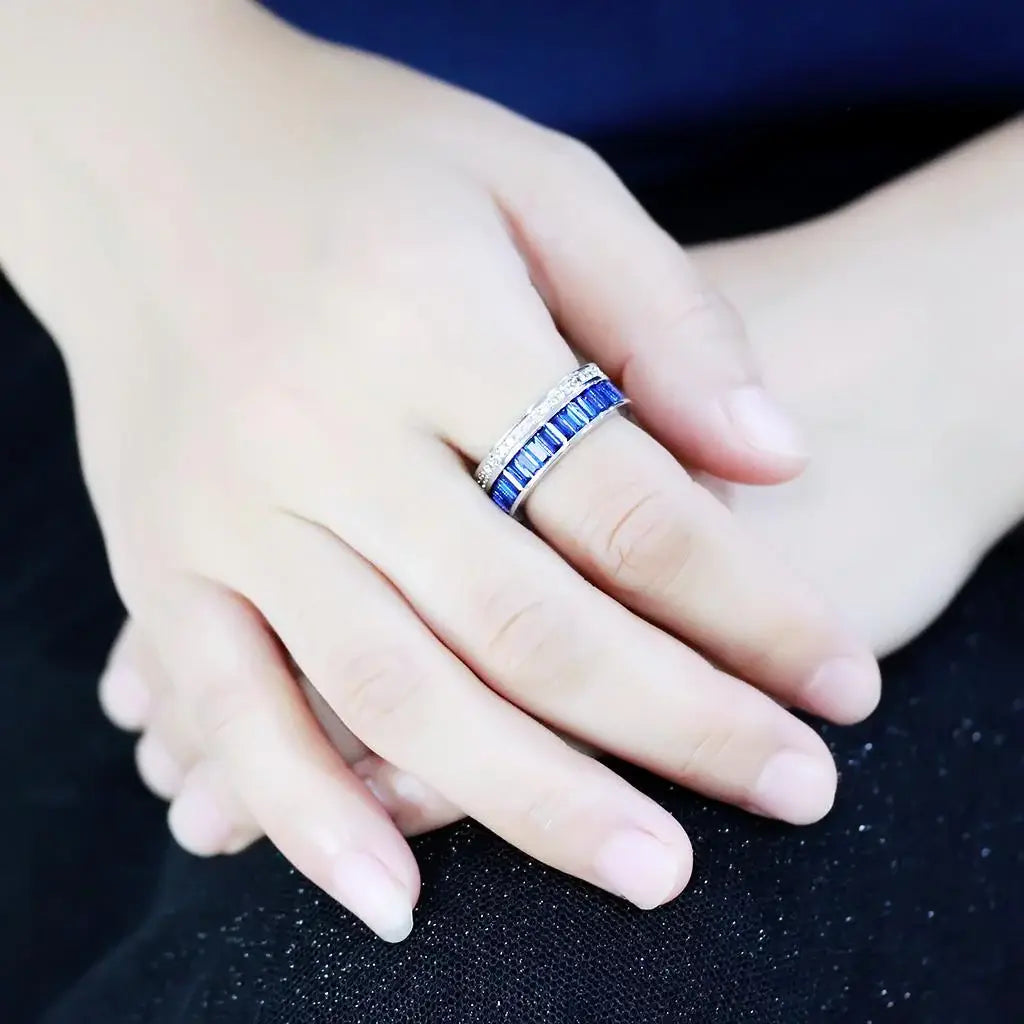 Alamode Rhodium Brass Ring with Synthetic Spinel in London Blue - Alamode - Flyclothing LLC