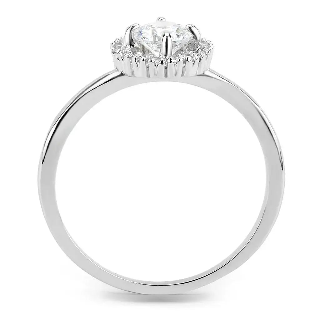 Alamode Rhodium Brass Ring with AAA Grade CZ in Clear - Alamode - Flyclothing LLC