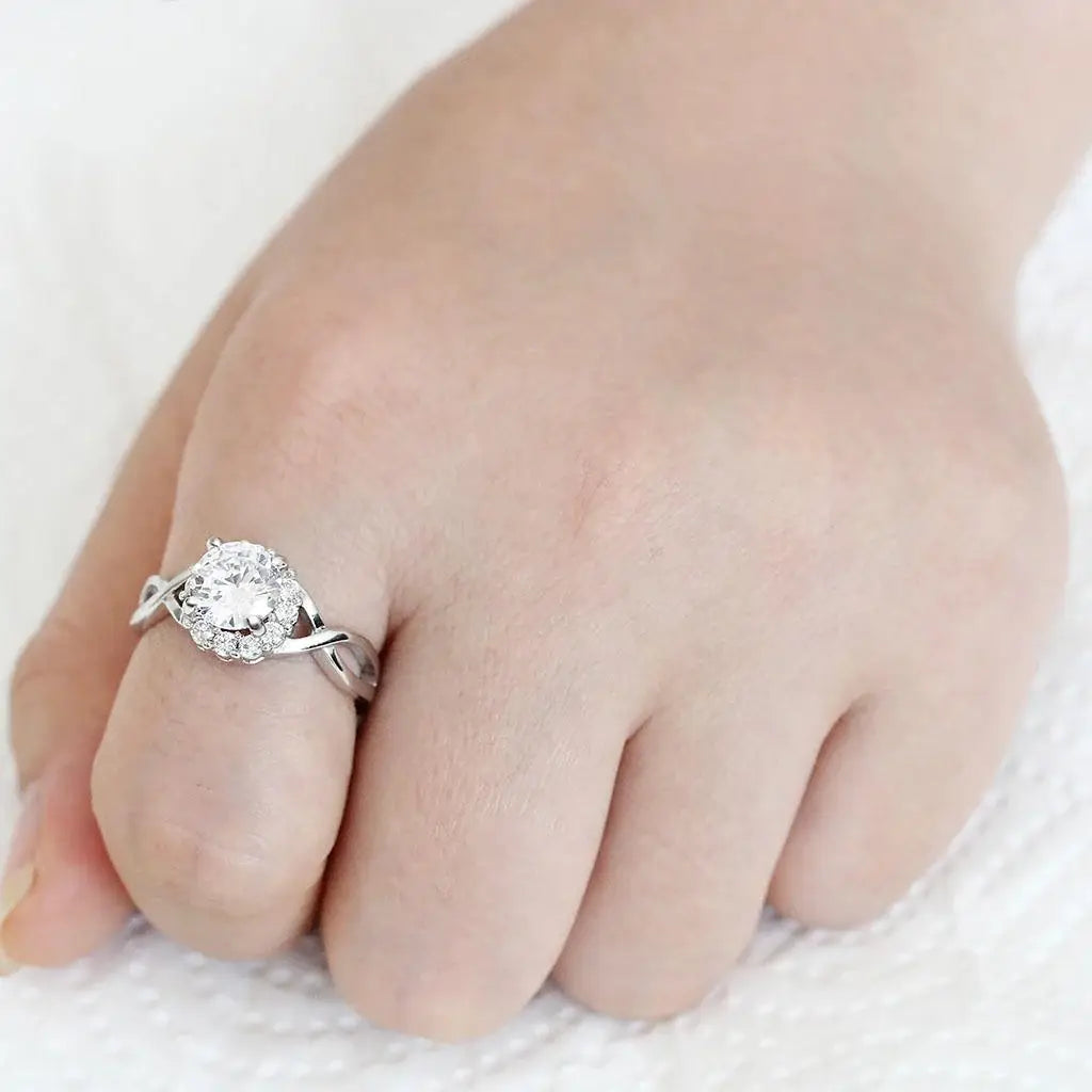 Alamode Rhodium Brass Ring with AAA Grade CZ in Clear - Alamode - Flyclothing LLC