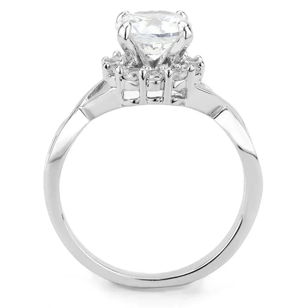 Alamode Rhodium Brass Ring with AAA Grade CZ in Clear - Alamode - Flyclothing LLC