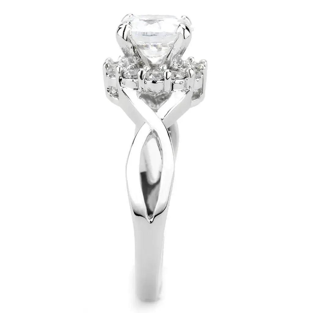 Alamode Rhodium Brass Ring with AAA Grade CZ in Clear - Alamode - Flyclothing LLC