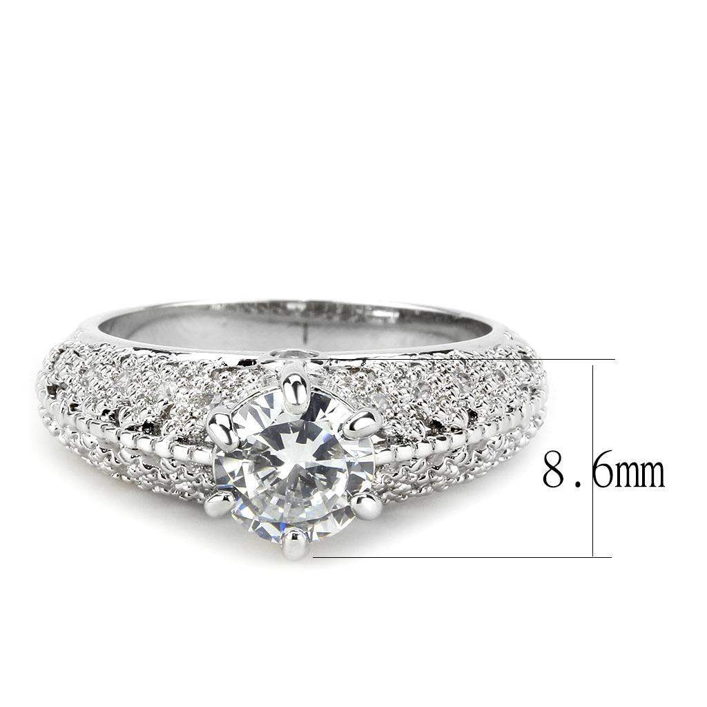 Alamode Rhodium Brass Ring with AAA Grade CZ in Clear - Alamode - Flyclothing LLC