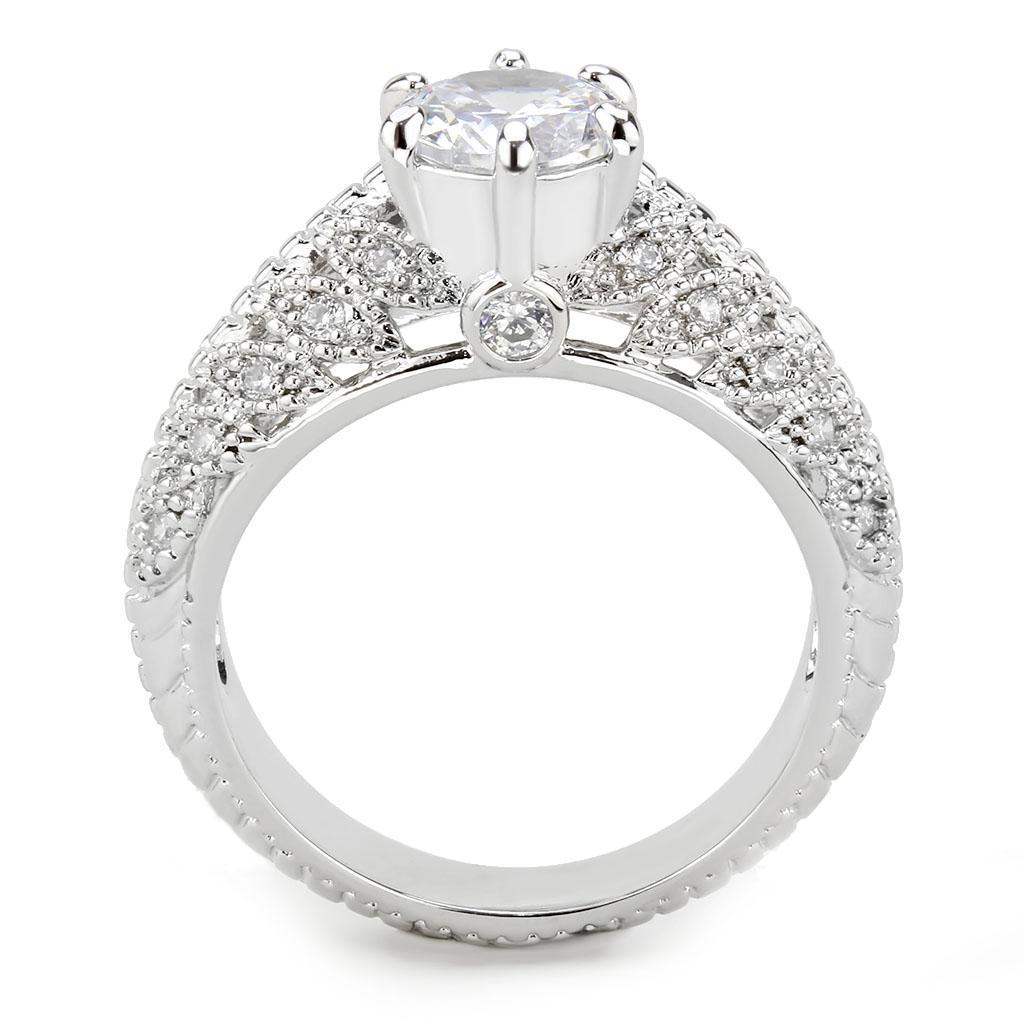 Alamode Rhodium Brass Ring with AAA Grade CZ in Clear - Alamode - Flyclothing LLC