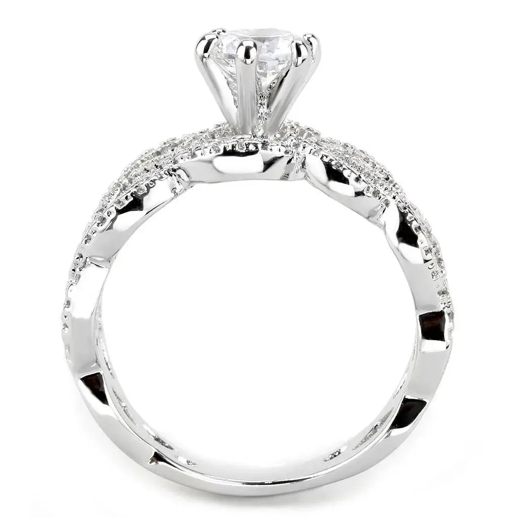 Alamode Rhodium Brass Ring with AAA Grade CZ in Clear - Alamode - Flyclothing LLC
